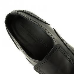 Pre Owned Emporio Armani Black Leather Brogue Slip-On Shoes Size 42.5