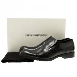 Pre Owned Emporio Armani Black Leather Brogue Slip-On Shoes Size 42.5