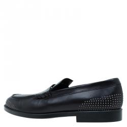 Emporio Armani Black Studded Leather Penny Loafers Size 44