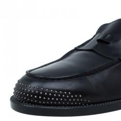Emporio Armani Black Studded Leather Penny Loafers Size 44