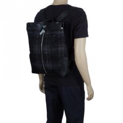 Pre Owned Emporio Armani Black Leather and Calf Hair Check Fash Backpack