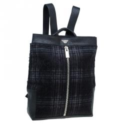 Pre Owned Emporio Armani Black Leather and Calf Hair Check Fash Backpack