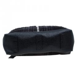 Pre Owned Emporio Armani Black Leather and Calf Hair Check Fash Backpack