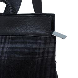 Pre Owned Emporio Armani Black Leather and Calf Hair Check Fash Backpack