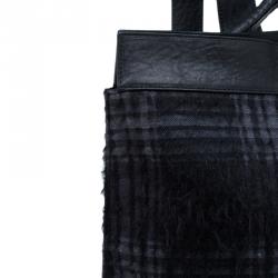 Pre Owned Emporio Armani Black Leather and Calf Hair Check Fash Backpack