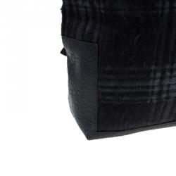 Pre Owned Emporio Armani Black Leather and Calf Hair Check Fash Backpack