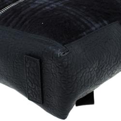 Pre Owned Emporio Armani Black Leather and Calf Hair Check Fash Backpack