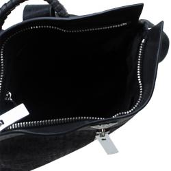 Pre Owned Emporio Armani Black Leather and Calf Hair Check Fash Backpack