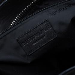 Pre Owned Emporio Armani Black Leather and Calf Hair Check Fash Backpack