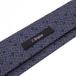 Pre Owned Ermenegildo Zegna Grey Diamond Pattern Silk Tie