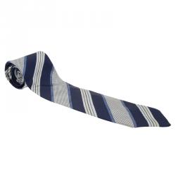 Pre Owned ربطة عنق ايرمنيجيلدو زينيا حرير مخطط أزرق ورصاصي