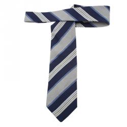 Pre Owned ربطة عنق ايرمنيجيلدو زينيا حرير مخطط أزرق ورصاصي