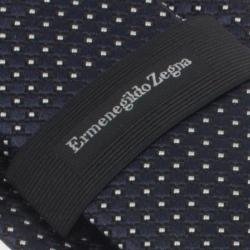 Pre Owned Ermenegildo Zegna Navy Blue Geometric Jacquard Silk Tie