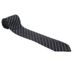 Pre Owned ربطة عنق ايرمنيجيلدو زينيا حرير منقوش مخطط أزرق كحلي وأبيض