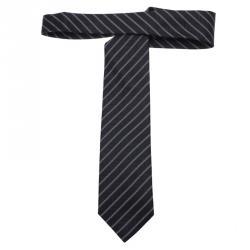 Pre Owned ربطة عنق ايرمنيجيلدو زينيا حرير منقوش مخطط أزرق كحلي وأبيض