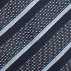 Pre Owned Ermenegildo Zegna Blue and Cream Textured Striped Silk Tie