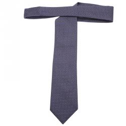 Pre Owned Ermenegildo Zegna Navy Blue & Purple Woven Silk Tie