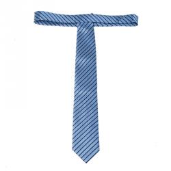 Pre Owned Ermenegildo Zegna Light Blue & Navy Blue Textured Striped Silk Tie