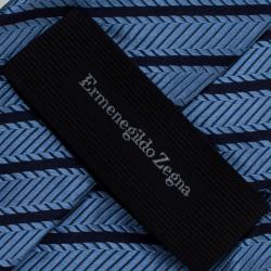 Pre Owned Ermenegildo Zegna Light Blue & Navy Blue Textured Striped Silk Tie