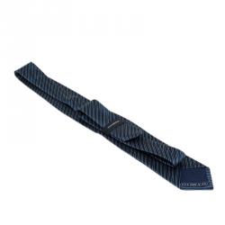 Pre Owned ربطة عنق ايرمنيجيلدو زينيا حرير أزرق داكن وأسود مخططة منقوشة