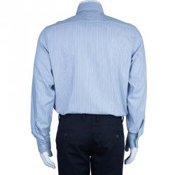 Pre Owned Ermenegildo Zegna Blue Pinstripe Formal Shirt L