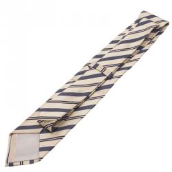 مملوكة مسبقًا Ermenegildo Zegna Beige and Grey Silk Striped Tie