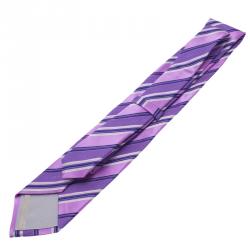 Pre Owned رباط عنق ايرمنيجيلدو زينيا أرجواني حرير مقلم