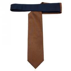 Pre Owned Ermenegildo Zegna Orange and Navy Blue Silk Diamond Print Tie