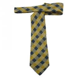 Pre Owned Ermenegildo Zegna Yellow and Blue Woven Silk Tie