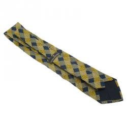 Pre Owned Ermenegildo Zegna Yellow and Blue Woven Silk Tie