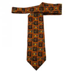 ربطة عنق ايرمنيجيلدو زينيا نقوش حرير برتقالي وبني 