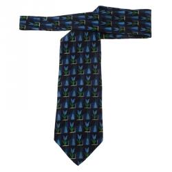 Pre Owned Ermenegildo Zegna Blue Flower Printed Silk Tie
