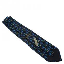 Pre Owned Ermenegildo Zegna Blue Flower Printed Silk Tie