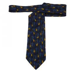 Pre Owned Ermenegildo Zegna Dark Blue Printed Silk Tie