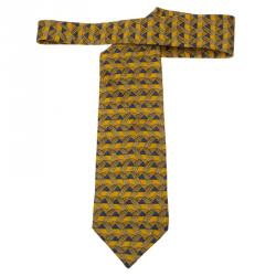 Pre Owned Ermenegildo Zegna Yellow Printed Silk Tie
