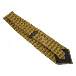 Pre Owned Ermenegildo Zegna Yellow Printed Silk Tie
