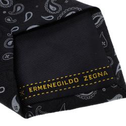 Pre Owned Ermenegildo Zegna Navy Blue Paisley Patterned Silk Tie