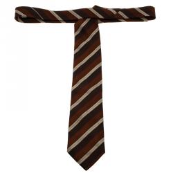 Pre Owned Ermenegildo Zegna Couture Brown Striped Woven Silk Traditional Tie