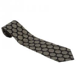 Pre Owned Ermenegildo Zegna Black Jacquard Patterned Silk Traditional Tie