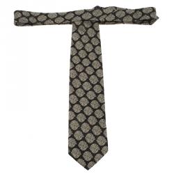 Pre Owned Ermenegildo Zegna Black Jacquard Patterned Silk Traditional Tie