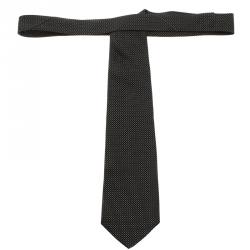 Pre Owned Ermenegildo Zegna Black Textured Silk Traditional Tie