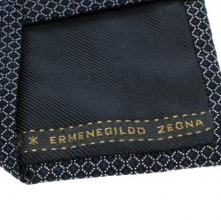 مملوكة مسبقًا Ermenegildo Zegna Navy Blue Textured Square Pattern Silk Tie