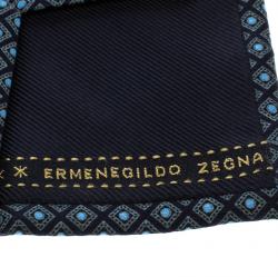 Pre Owned Ermenegildo Zegna Navy Blue Square Printed Silk Tie