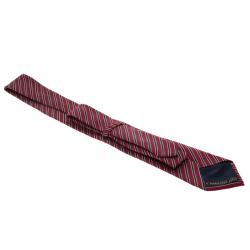 مملوكة مسبقًا Ermenegildo Zegna Red and Navy Blue Striped Silk Tie