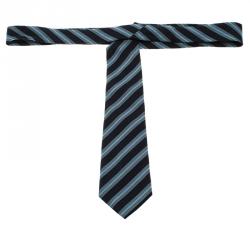 مملوكة مسبقًا Ermenegildo Zegna Navy Blue Textured Striped Silk Tie