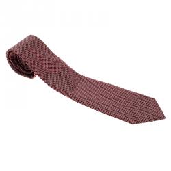 Pre Owned ربطة عنق ايرمنيجيلدو زينيا حرير نقوش جاكارد مستديرة احمر