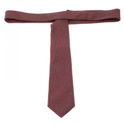 Pre Owned ربطة عنق ايرمنيجيلدو زينيا حرير نقوش جاكارد مستديرة احمر
