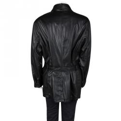 Pre Owned Ermenegildo Zegna Black Lambskin Leather Belted Jacket and Vest Set 6XL