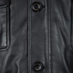 Pre Owned Ermenegildo Zegna Black Lambskin Leather Belted Jacket and Vest Set 6XL