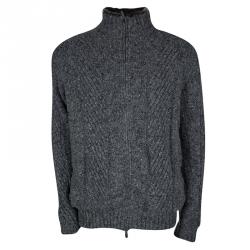 Pre Owned Ermenegildo Zegna Grey Cashmere and Mink Zip Front Jacket 5XL